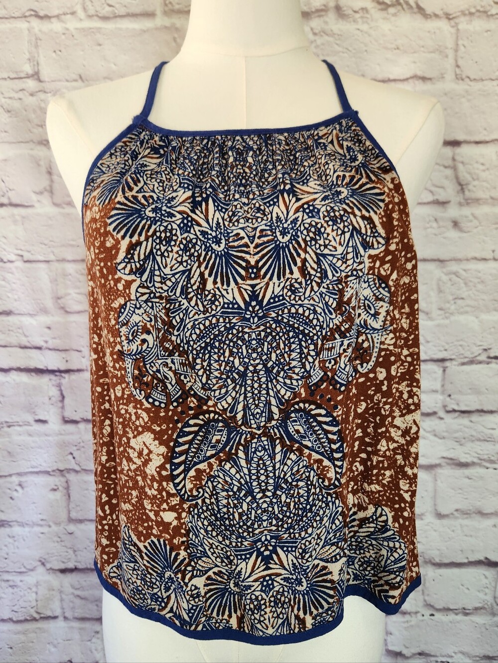 Free People Women's Break Free Printed Cropped Tank Top Brown Blue Sz Medium